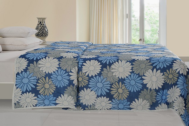 BLUE, GREY, WHITE FLORAL PRINT DOHAR